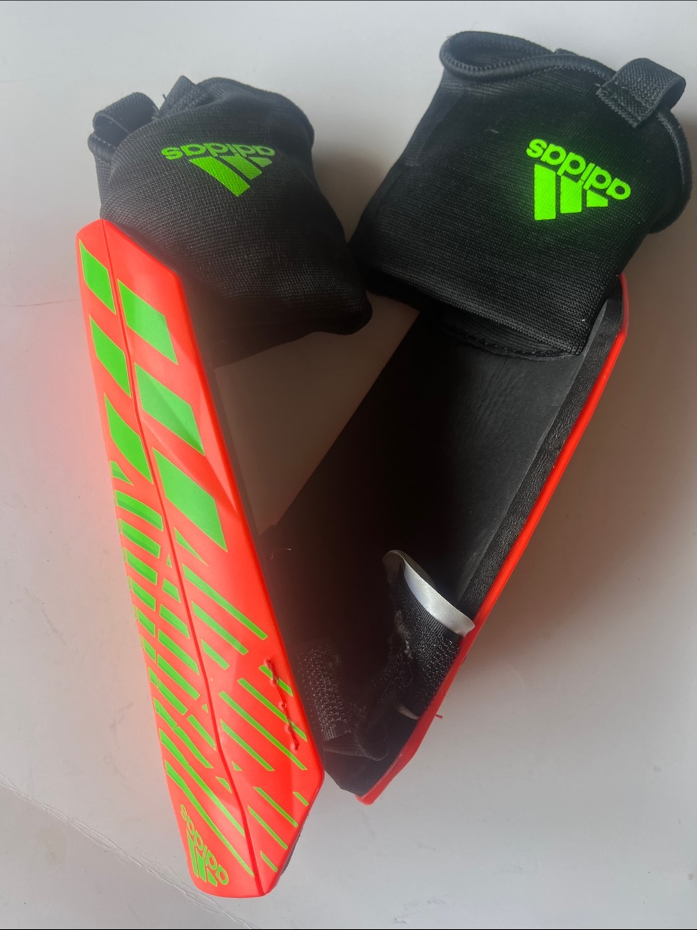 adidas Neon Orange & Neon Green Soccer Shin Guards with Black Ankle Sleeves